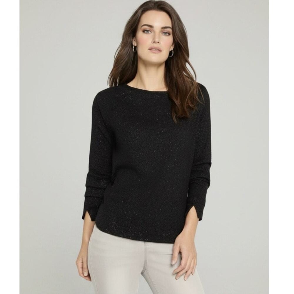 Nic+Zoe NWT Black Shimmer Knit Top Small Quiet Luxury Capsule Wardrobe